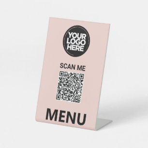 Cute Pink Qr Code Menu Logo Contactless Modern Pedestal Sign