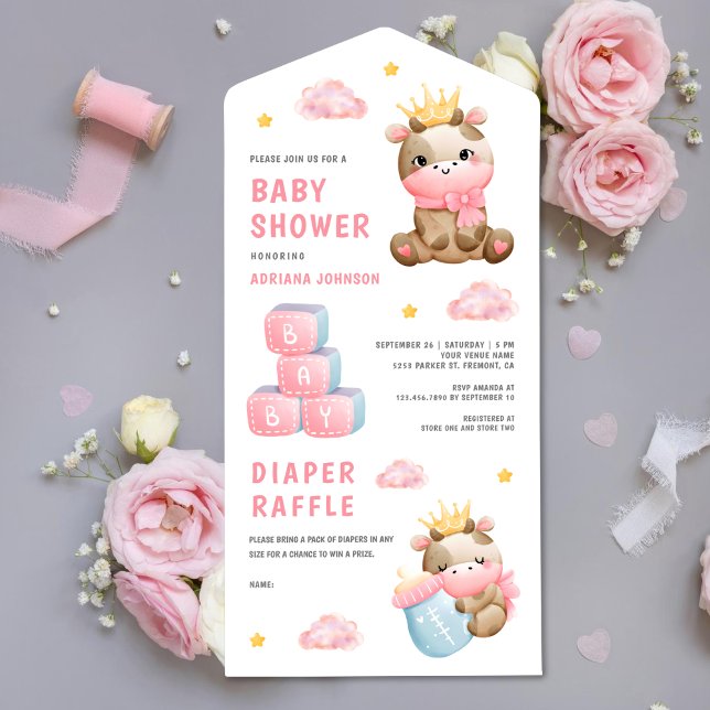 Cute Pink Queen Cow Girl Baby Shower All In One Invitation (Creator Uploaded)