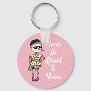 Cute Pink Quirky Bird with Inspirational Quote Key Ring