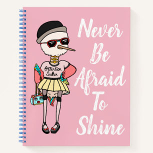 Cute Pink Quirky Bird with Inspirational Quote Notebook