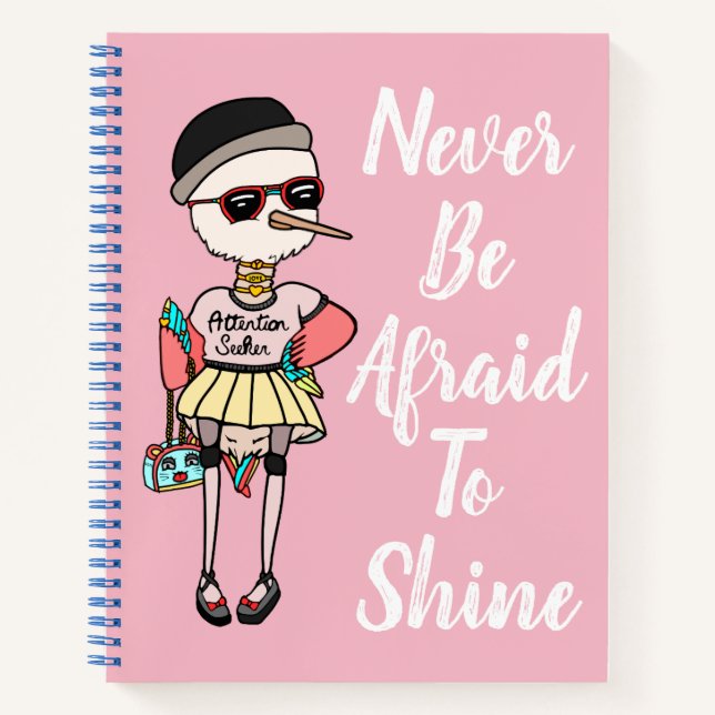 Cute Pink Quirky Bird with Inspirational Quote Notebook (Front)