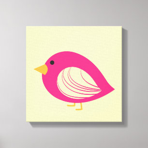 Cute pink quirky birds canvas print