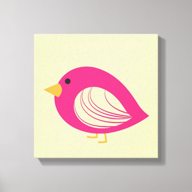 Cute pink quirky birds canvas print (Front)