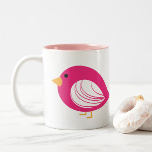 Cute pink quirky birds Two-Tone coffee mug