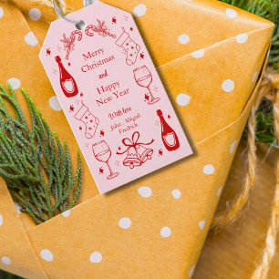 Cute pink quirky doodle christmas custom holiday  gift tags