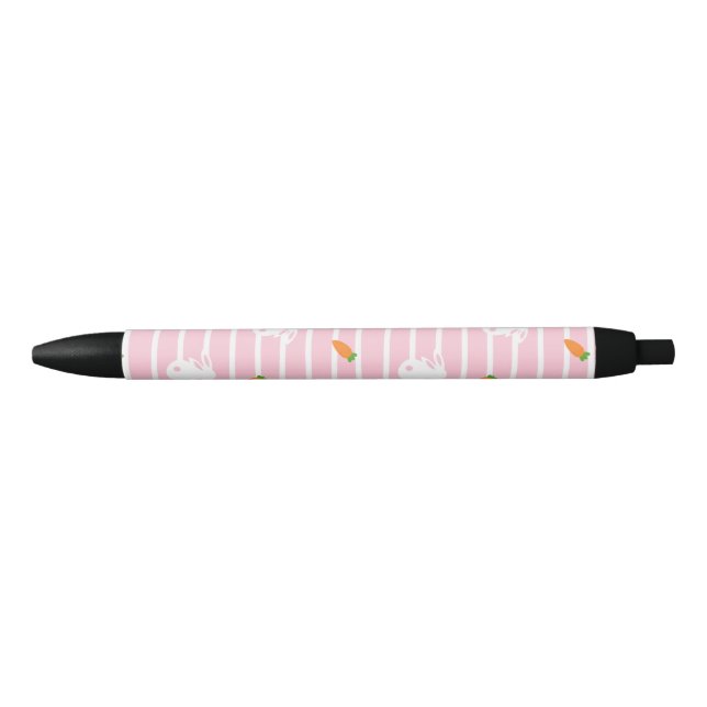 Cute Pink Rabbit and Carrot Pattern Black Ink Pen (Front)