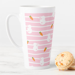 Cute Pink Rabbit and Carrot Pattern Latte Mug