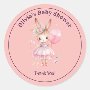 Cute Pink Rabbit Baby Shower Classic Round Sticker