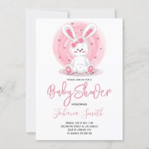 Cute Pink Rabbit Baby Shower Invitation