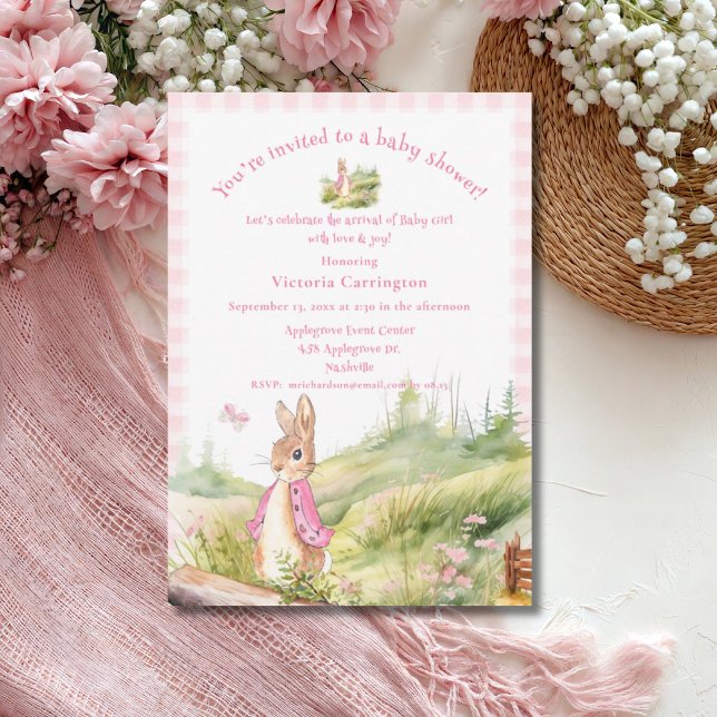 Cute Pink Rabbit Baby Shower Invitation (Creator Uploaded)