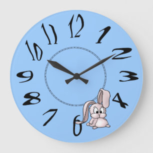 Cute Pink Rabbit Cartoon Large Clock