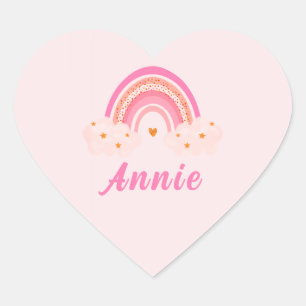 Cute Pink Rainbow   Baby Girl   Personalised Name Heart Sticker