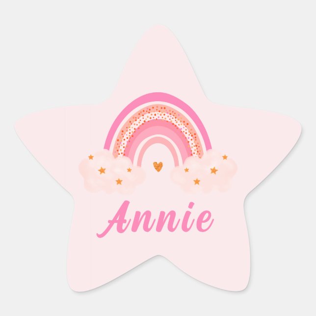 Cute Pink Rainbow | Baby Girl | Personalised Name Star Sticker (Front)