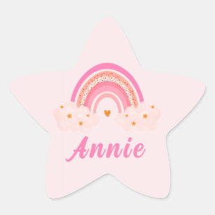 Cute Pink Rainbow   Baby Girl   Personalised Name Star Sticker