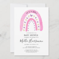 Cute Pink Rainbow Butterfly Boho Baby Shower