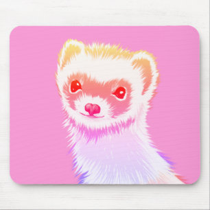 Cute Pink Rainbow Ferret - Girly Animal Illustrati Mouse Mat