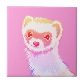 Cute Pink Rainbow Ferret - Girly Animal Illustrati Tile