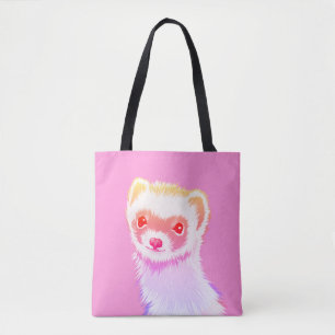 Cute Pink Rainbow Ferret - Girly Animal Illustrati Tote Bag