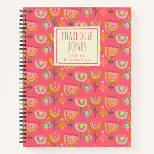 Cute Pink Rainbow Flowers Personalised Story Notebook