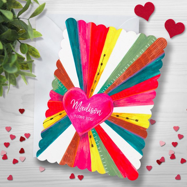 Cute Pink Rainbow Heart Holiday Card (Cute Pink Rainbow Heart Holiday Card)