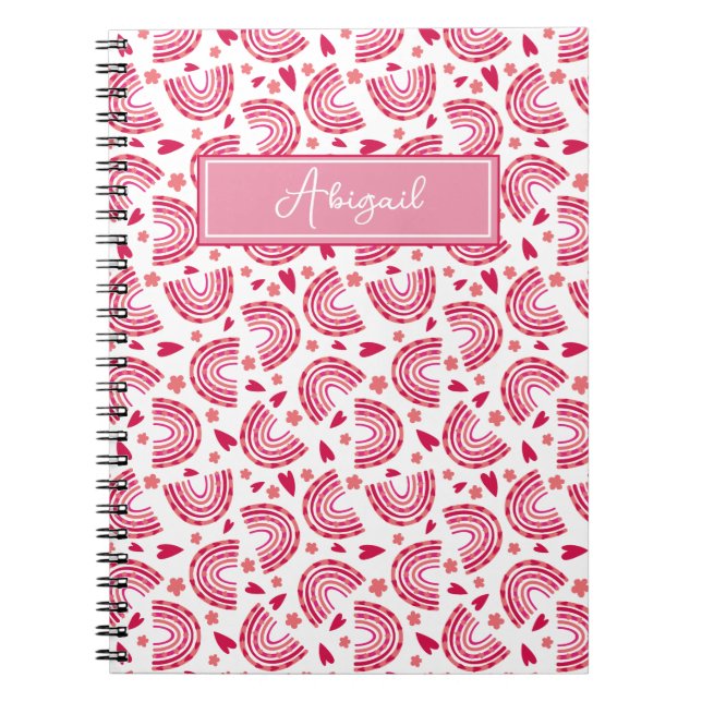 Cute Pink Rainbow & Hearts Pattern Kids  Notebook (Front)