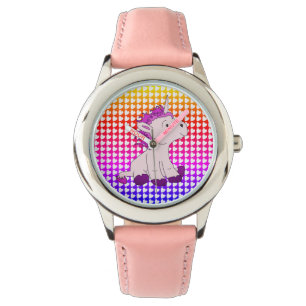 Cute Pink Rainbow Little Unicorn Heart Pattern Watch