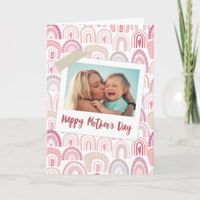 Cute Pink Rainbow Photo Happy Mother’s Day  Card (Front)