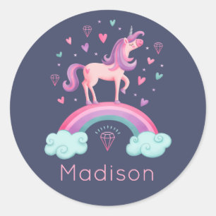 Cute Pink Rainbow Unicorn  Classic Round Sticker