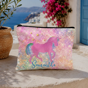 Cute Pink Rainbow unicorn Glitter Accessory Pouch