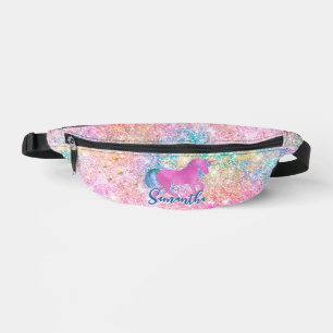 Cute Pink Rainbow unicorn Glitter Bum Bags