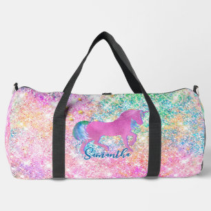 Cute Pink Rainbow unicorn Glitter Duffle Bag