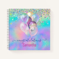 Cute Pink Rainbow unicorn Glitter monogram Noteboo