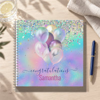 Cute Pink Rainbow unicorn Glitter monogram Noteboo