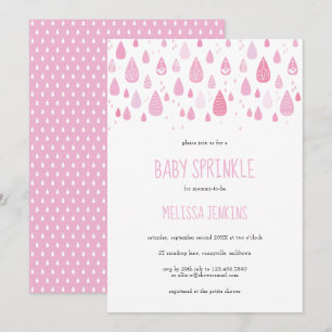 Cute Pink Raindrops Baby Sprinkle / Shower Invitation