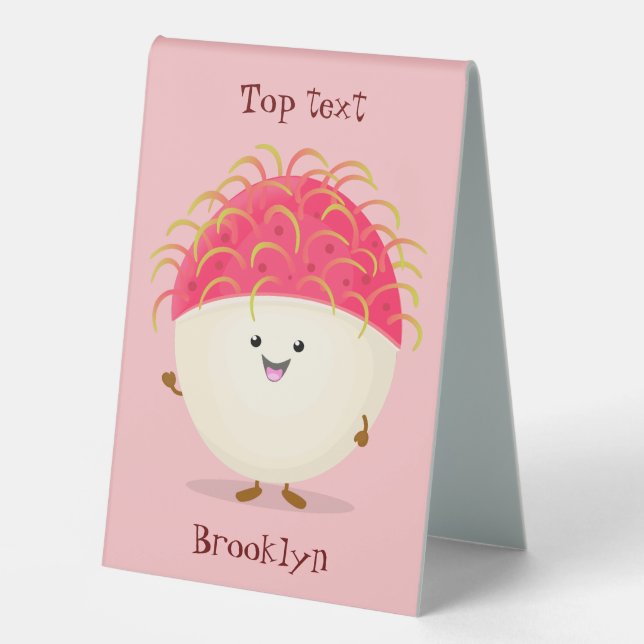 Cute pink rambutan cartoon illustration (Front)