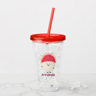 Cute pink rambutan cartoon illustration acrylic tumbler