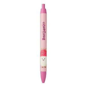 Cute pink rambutan cartoon illustration black ink pen