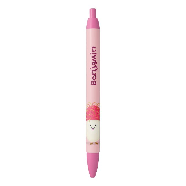 Cute pink rambutan cartoon illustration black ink pen (Front Vertical)