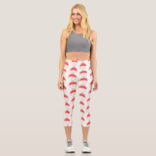 Cute pink rambutan cartoon illustration capri leggings
