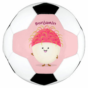Cute pink rambutan cartoon illustration football