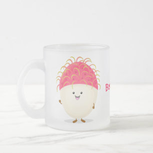 Cute pink rambutan cartoon illustration frosted glass coffee mug