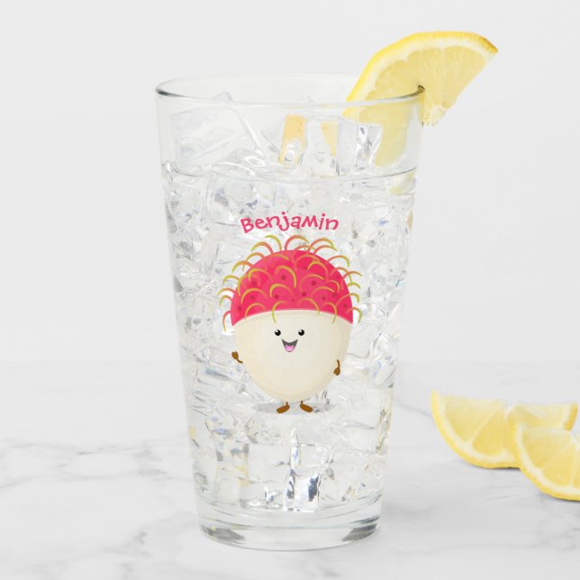 Cute pink rambutan cartoon illustration glass (Back Ice)