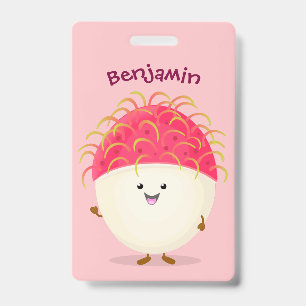 Cute pink rambutan cartoon illustration ID badge