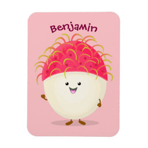Cute pink rambutan cartoon illustration magnet