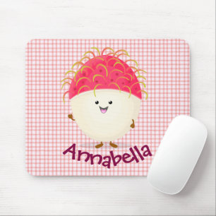 Cute pink rambutan cartoon illustration mouse mat