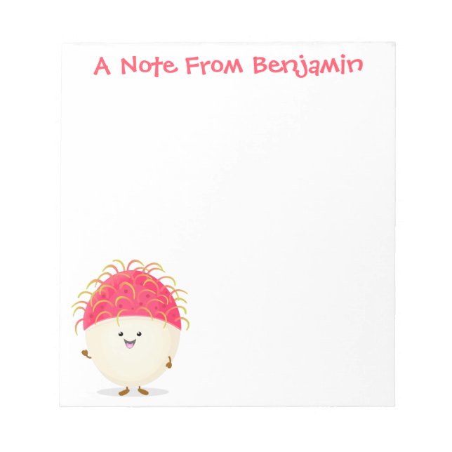 Cute pink rambutan cartoon illustration notepad (Front)