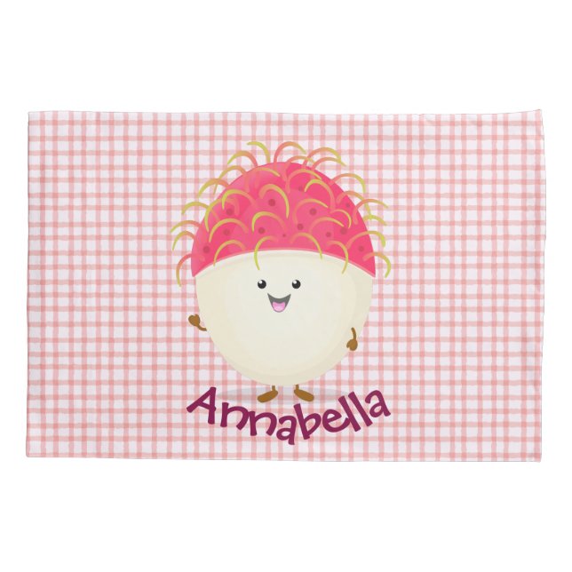 Cute pink rambutan cartoon illustration pillowcase (Back)