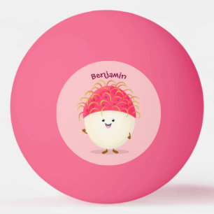 Cute pink rambutan cartoon illustration ping pong ball
