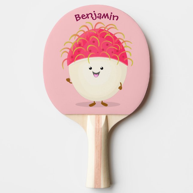 Cute pink rambutan cartoon illustration ping pong paddle (Front)