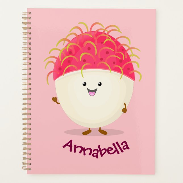 Cute pink rambutan cartoon illustration planner (Front)